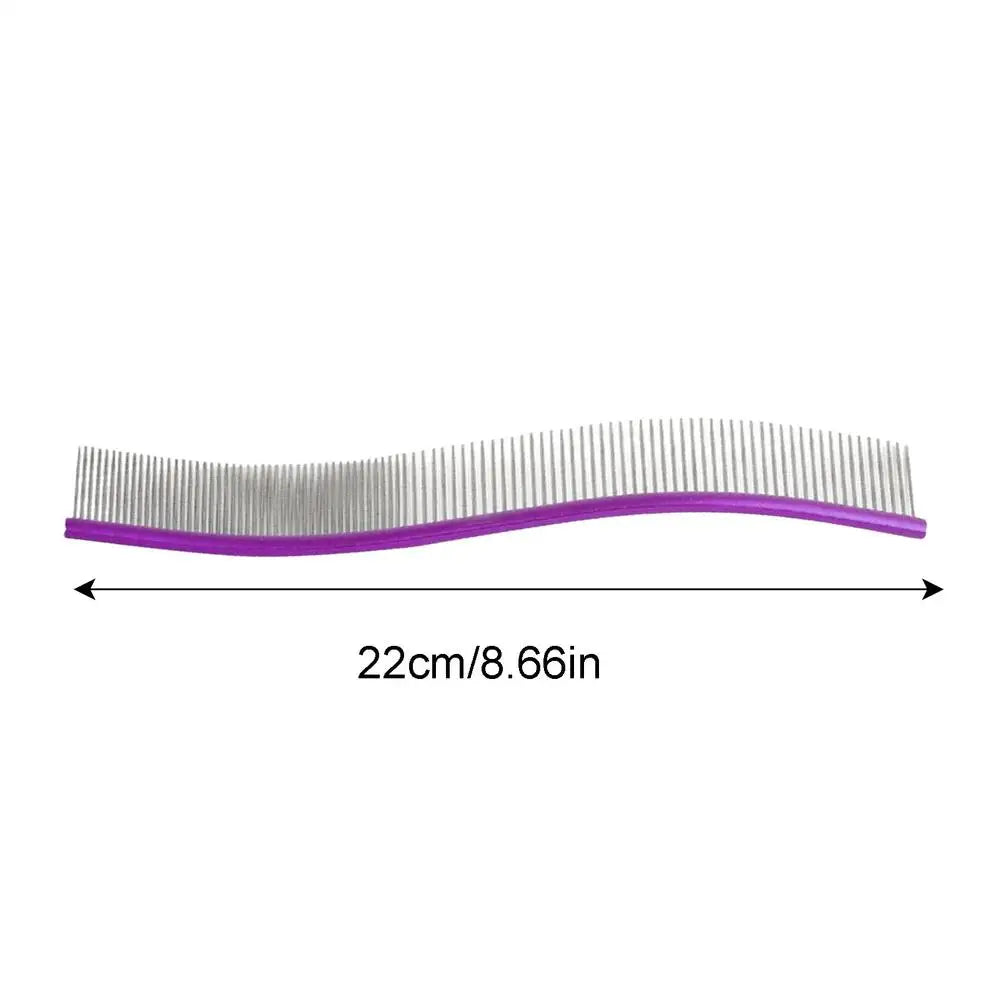 Dog Comb Pet Grooming Hair Removal Curved Comb Pet Comb Metal Teeth Comb for Dogs & Cats Pet Hair Comb for Home Grooming Removes Qme Purple CN