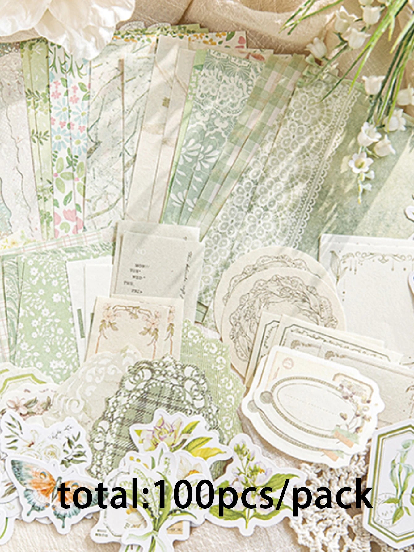 Light Vintage Watercolor Floral Kit, Artistic Botanical Decor Paper for DIY Journal Collage & Background Layering Qme B