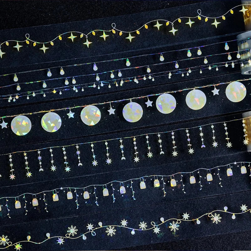 Tape 30mm*2m Small Star Lights PET Iridescent Tape - Handbook Stationery for DIY Handmade & Scrapbook Diary Decoration Qme