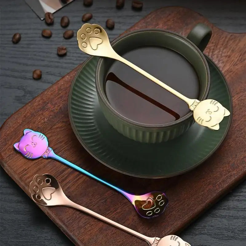 Stainless Steel Cat Claw Coffee Mixing Spoon Creative Ice Cream Cake Qme