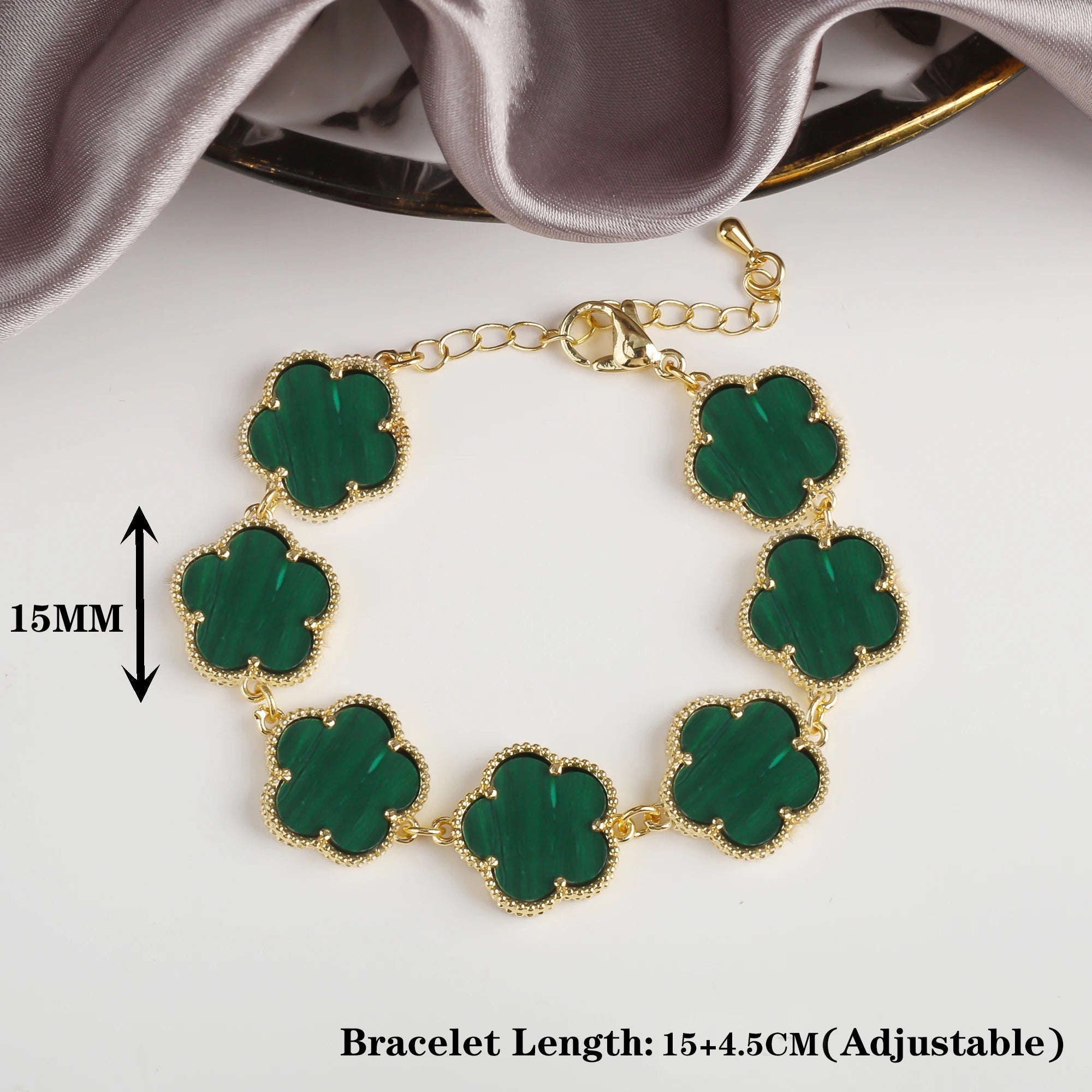 10 Color Classic Natural Stone Five Leaf Flower Bracelet For Women Party Wedding Daily Wear Brand Jewelryl Gift Free Shipping Qme Green Gold