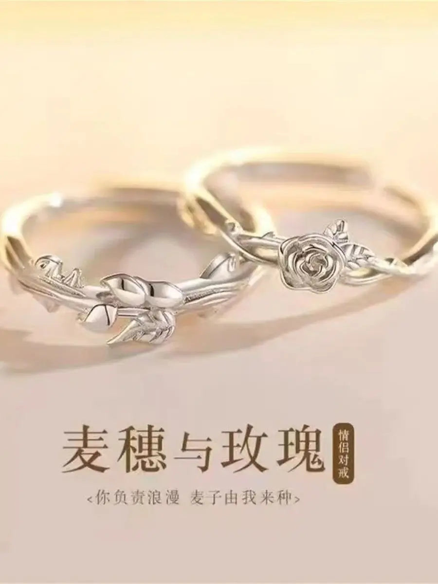 Vintage Hip Hop Couple Unique Black Rose Ring Retro Silver Finger Ring Simple Sweet Wedding Gifts For Women Flower Ring Qme