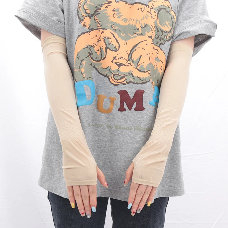Women Sun Protective Sleeves Long Gloves Breathable Quick Dry Men Qme Khaki length-31cm