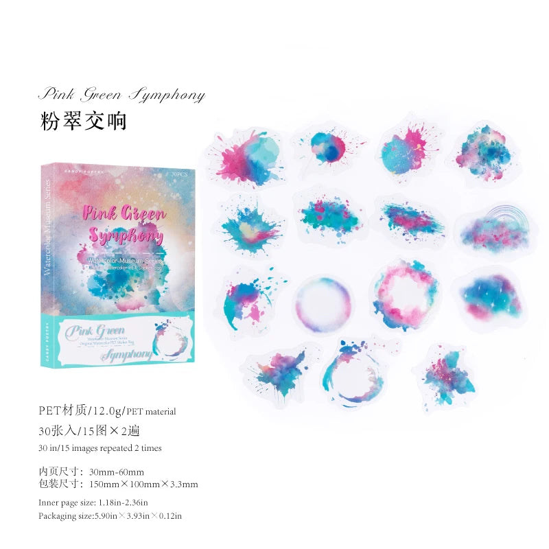 30Sheets/bag PET Sticker Bag Watercolor Blending Sticker Hand Account Collage Material For Greeting Card Notebooks Decoration Qme 6