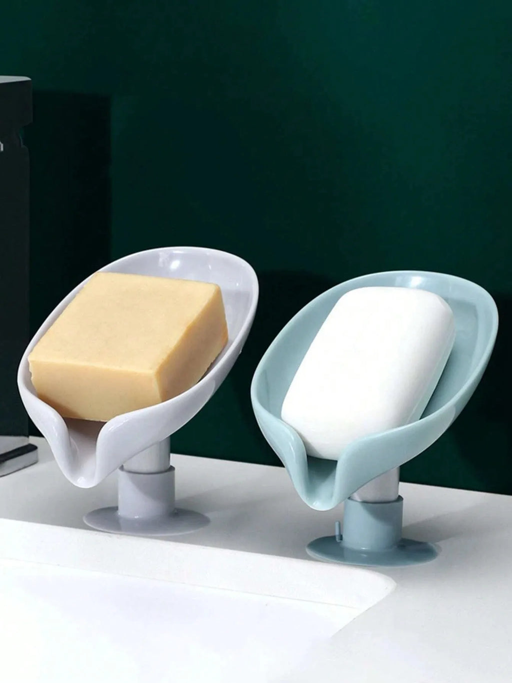 Plastic Soap Holder Leaf Shaped Suction Cup Flowing Tray Box Qme
