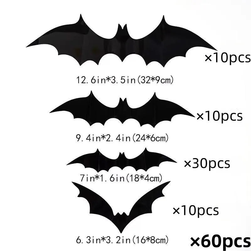 3D Stereoscopic PVC Black Bat Wall Sticker Halloween Decoration Scary Spider DIY Sticker Party Haunted House Decoration Supplies Qme BF009 60pcs
