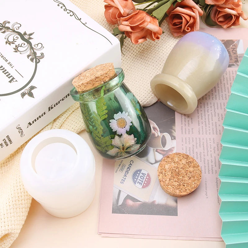 Jars Resin Molds Silicone Molds with 5Pcs Wooden Lids for Storage Bottle Candy Container Home Decoration DIY Epoxy Casting Craft Qme