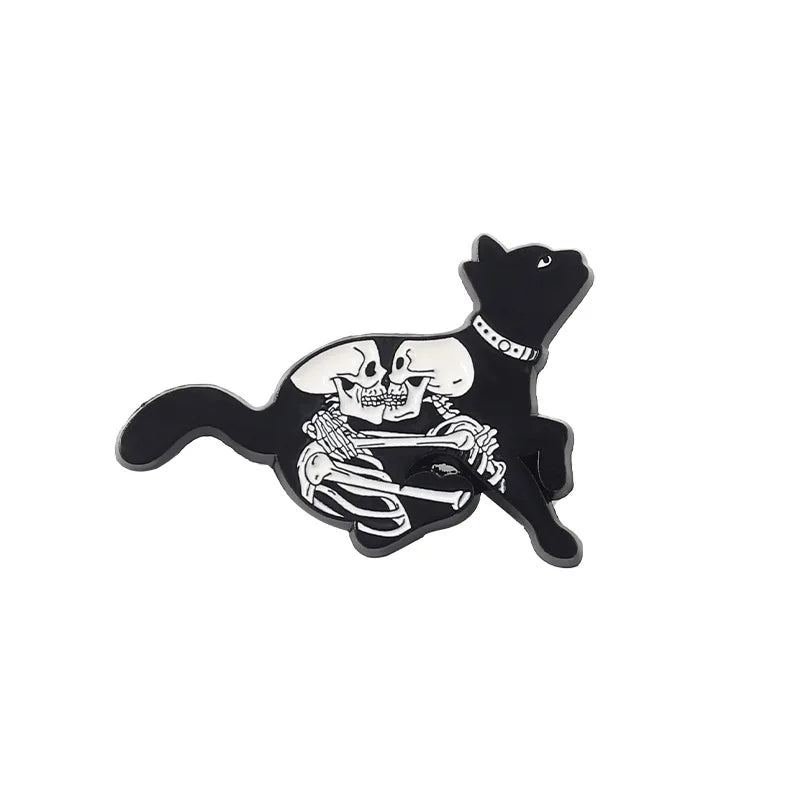 Black Cat Enamel Pin Skull Skeleton Brooch Badge Animal Gothic Flower Jewelry Kids Gift Party Lapel Clothes Backpack Wholesale Qme style 1