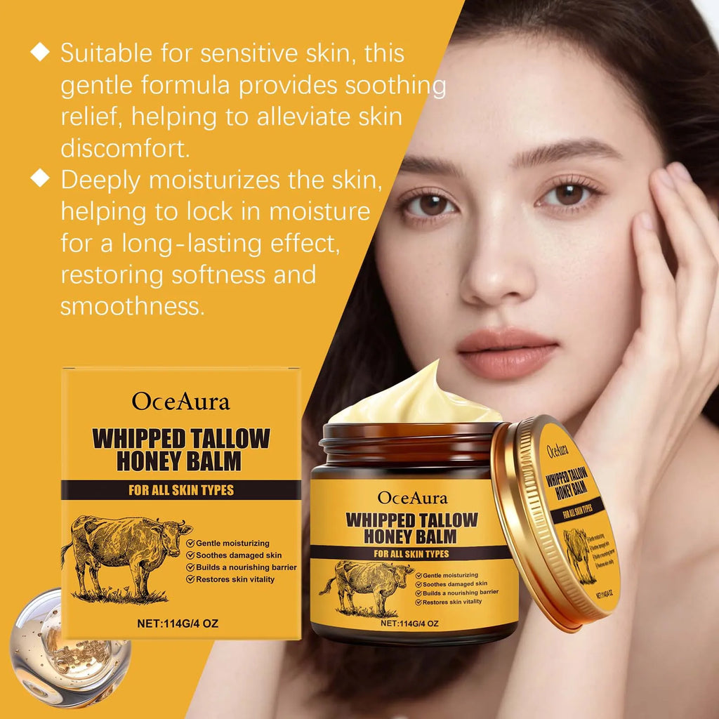 Beef Tallow Honey Balm Deep Hydrating Soft Smooth Skin Damage Care Tighten Fine Lines Facial Moisturizer Rejuvenating Face Cream Qme
