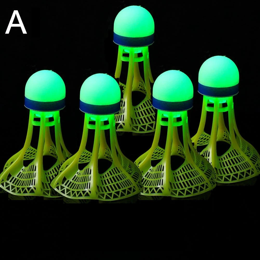 Glow-in-the-Dark LED Badminton Shuttlecocks (1/2/5 Packs): Windproof Design for Practice & Nighttime Play Qme green-5PCS