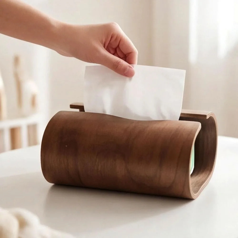 Natural Wood Tissue Box Organizer Napkin Holder Handcrafted Wooden Qme