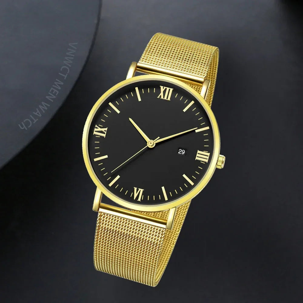 Ultra Thin Men Watch Magnetic Bracelet Quartz Watch Calendar Men Slim Mesh Steel Waterproof Sport Watch Black Relogio Masculino Qme