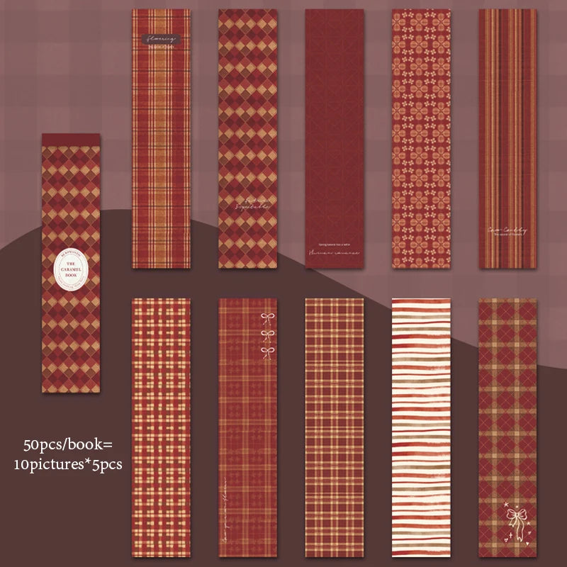 Caramel Retro Plaid Long Sticky Notes, Writable Memos, Junk Journal Base Paper, Great for Office and Study Use. Qme E