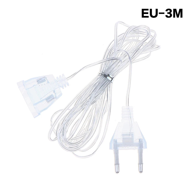 3M 5M EU US Plug Extender Wire Light String Extension Cable Standard Qme EU 3M