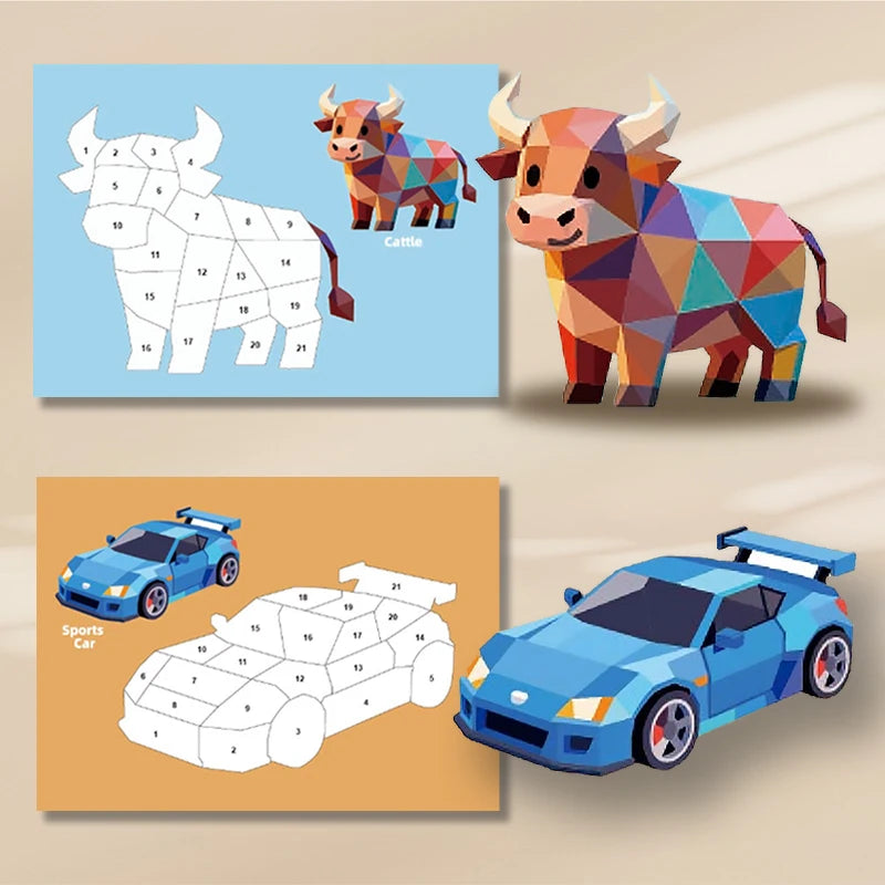 New 3D Puzzle Stickers Number Matching Puzzle Sticker Creative DIY Puzzle Sticker Painting Set (8 Patterns) Child Focus Training Qme