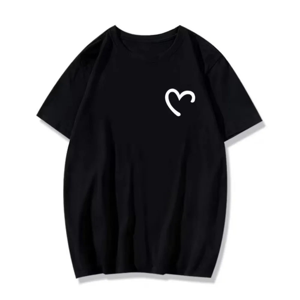Fashion Round Neck Oversized T-shirt Loose Fit Simple Couple Outfits Qme Black S