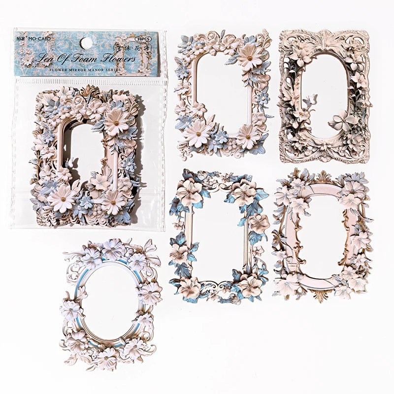 TIANZI 10 pcs Relief Retro Frame hollow-out Flowers Picture Frame Gorgeous Relief Hand Tent DIY Decorative Collage Material Qme E