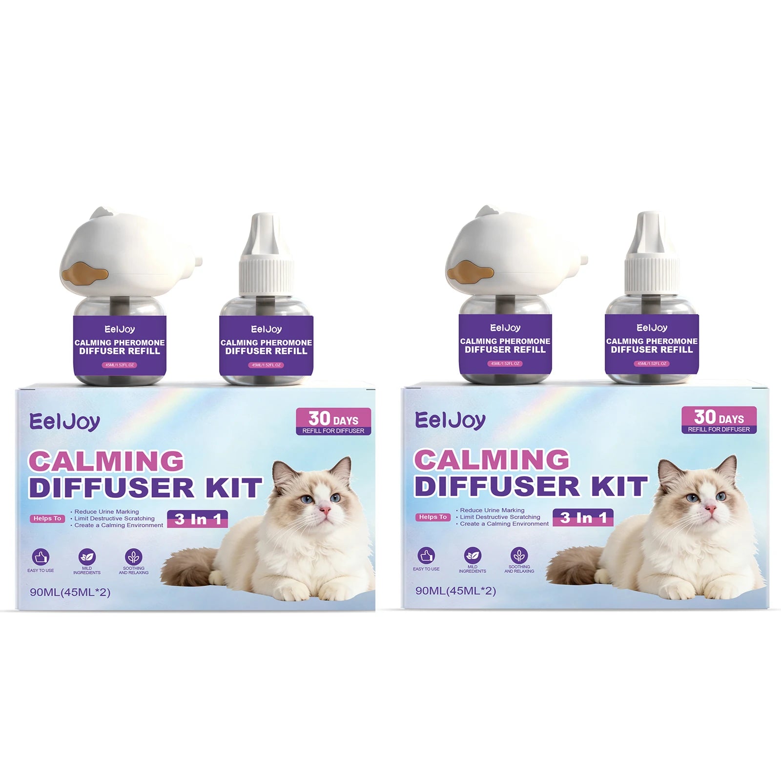 Cat Calming Pheromone Diffuser Kit Anxiety Relief Reduce Scratching Behavior Adapt Environment 3-in-1 Plug-In Calming Diffuser Qme 2pcs Boxed