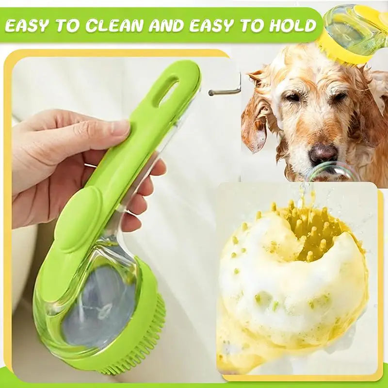 Grooming Cleaning Fur Hair Pet Cat Bath Brush Long Handled Massage Qme