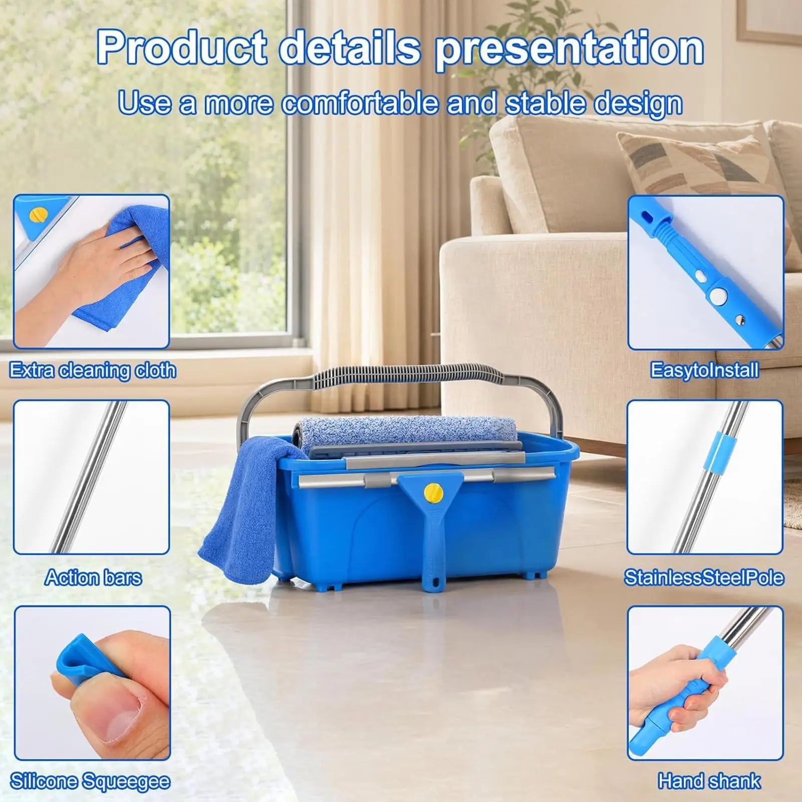 Window Washer Kit Heavy Duty Adjustable Equipment Window Cleaner Tools With Bucket For Car Windshield Tile Glass Patio Door Qme