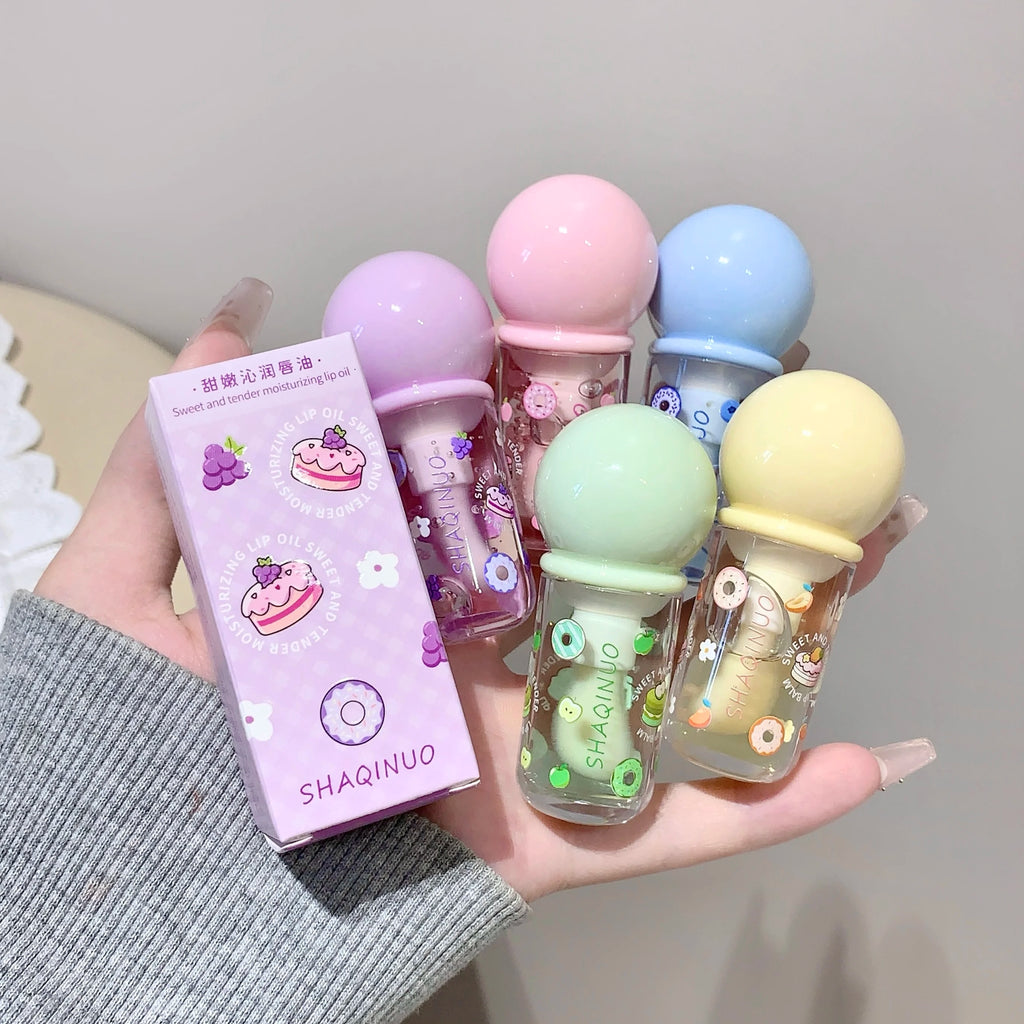SHAQINUO Crystal Jelly Fruit Lip Oil Peach Grape Blueberry Hydrating Qme