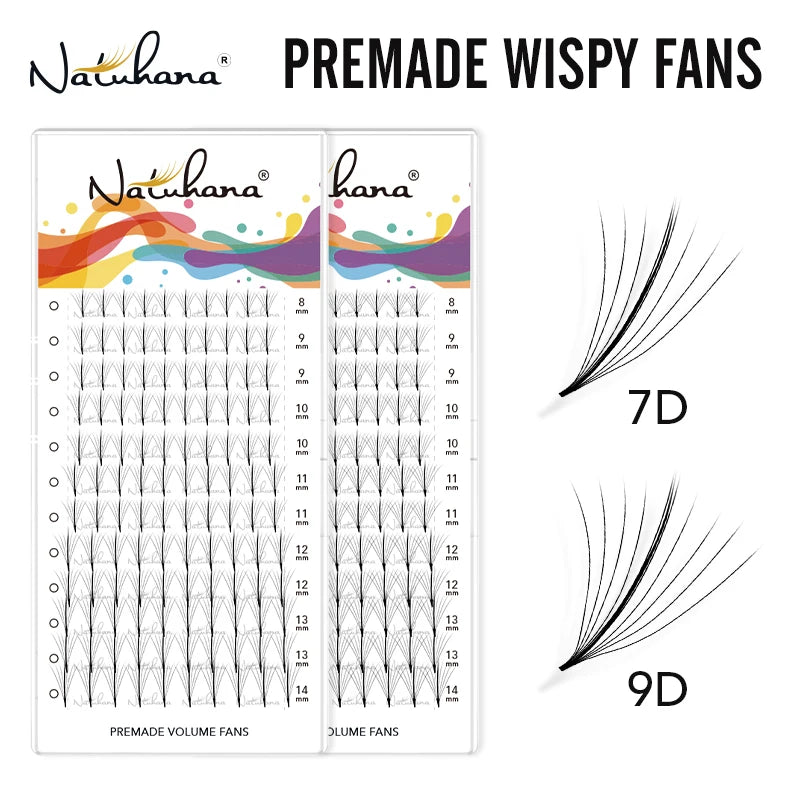 NATUHANA Wispy Premade Fan Lashes 7D 9D Long Stem Volume Eyelash Qme