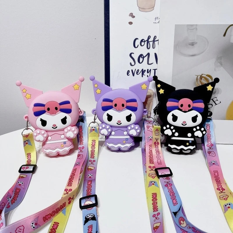 Hello Kitty Kuromi Cute Silicone Coin Purse Fashionable Shoulder Bag for Outings and Trips Qme