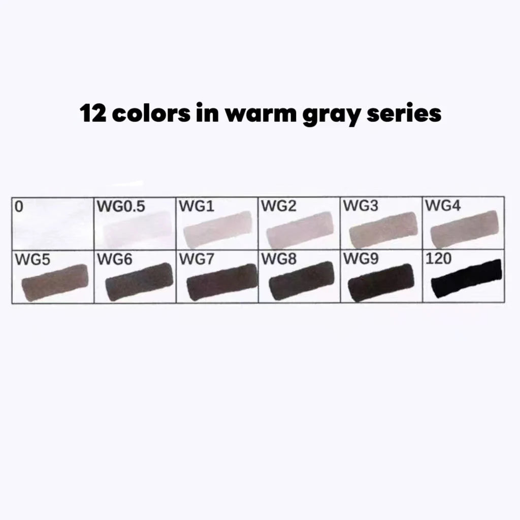 12 Pcs Oily Marker Pen Set Art Alcohol Based Markers Dual Tips Sketching Drawing Graffiti Manga School Art Supplies Qme Warm gray series