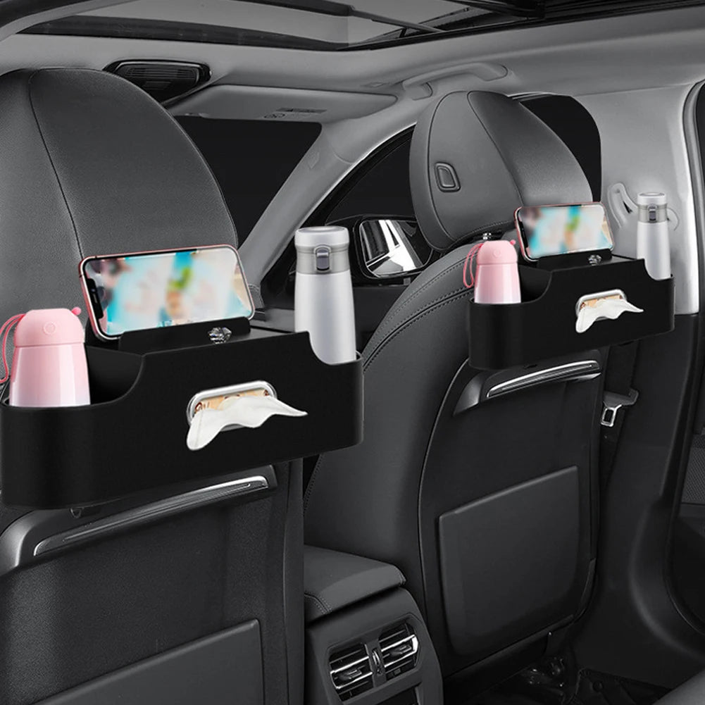4-In-1 Car Seat Back Storage Bag with Tissue Cup Holder Rear Seat Storage Rack Hanging Hooks Car Seat Organizer Auto Accessories Qme