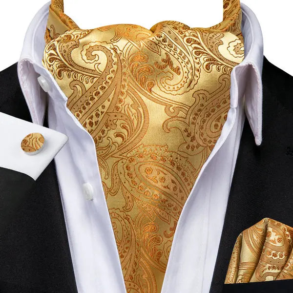 Men's Ascots Fashion Luxury Paisley Cravat Cufflinks Handkerchiefs