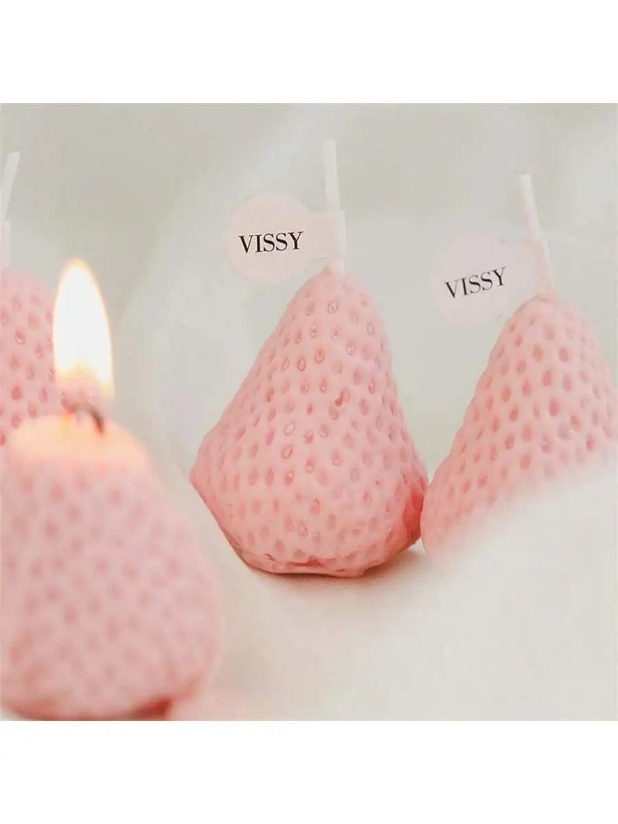4 Strawberry Shaped Scented Candles Unique Soy Wax Sweet Taste Used Qme