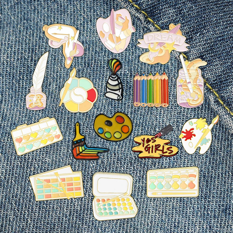 Brush Art Oil Painting Enamel Pins Cartoon Artist Dream Brooches Shirt Lapel Pin Badge Jewelry Gift for Friends Drop Shipping Qme