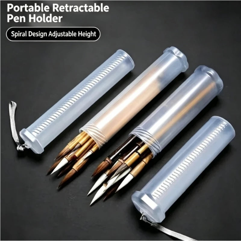 1PCS Transparent ABS telescopic pen holder, art painting brush pencil holder, suitable for outdoor sketching brush storage Qme