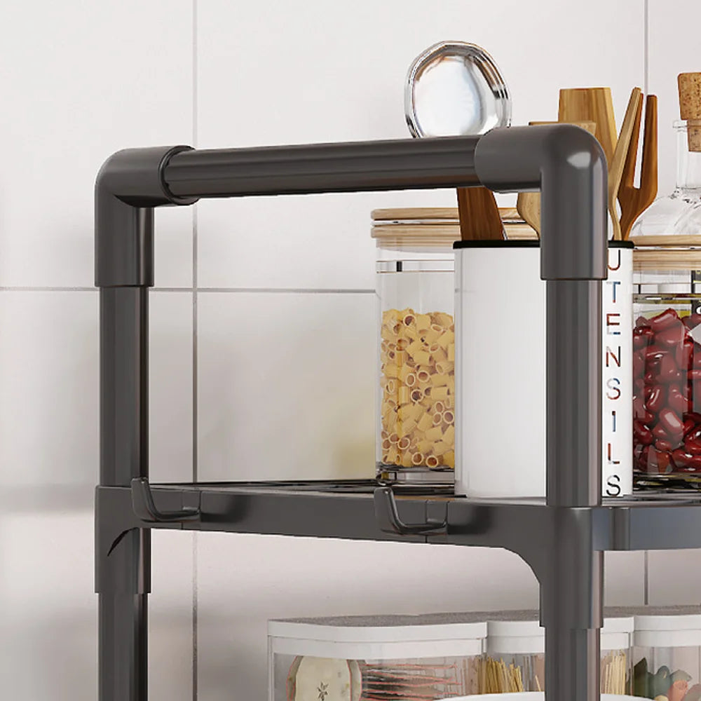 Extra Wide Microwave Stand - 2-Tier Heavy-Duty Kitchen Shelf for Oven Toaster & Spice Racks with Handrail Hooks Non-Slip Qme