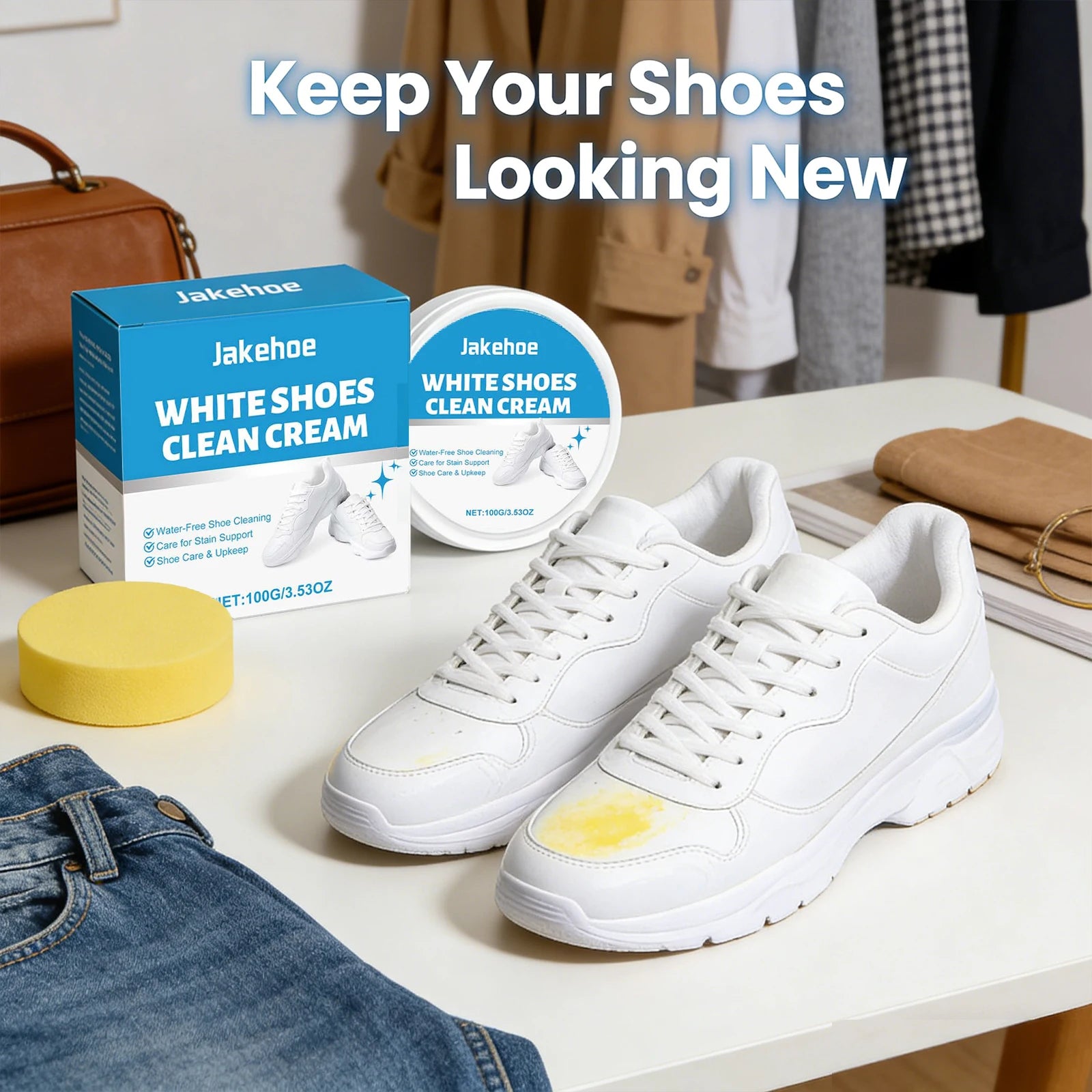 White Shoe Cleaning Cream Remove Yellow Stains Reduce Odor Water-Free Restore Luster Decontamination Specific White Shoe Cleaner Qme