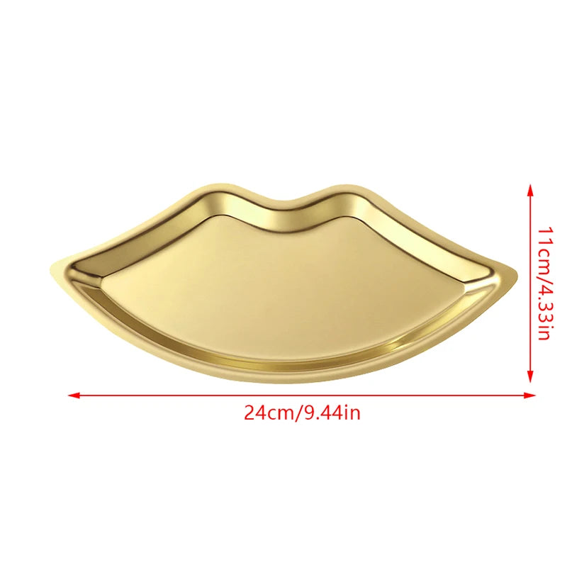 Tray Decorative Home Cosmetics Lip Shaped Jewelry Stainless Steel Qme