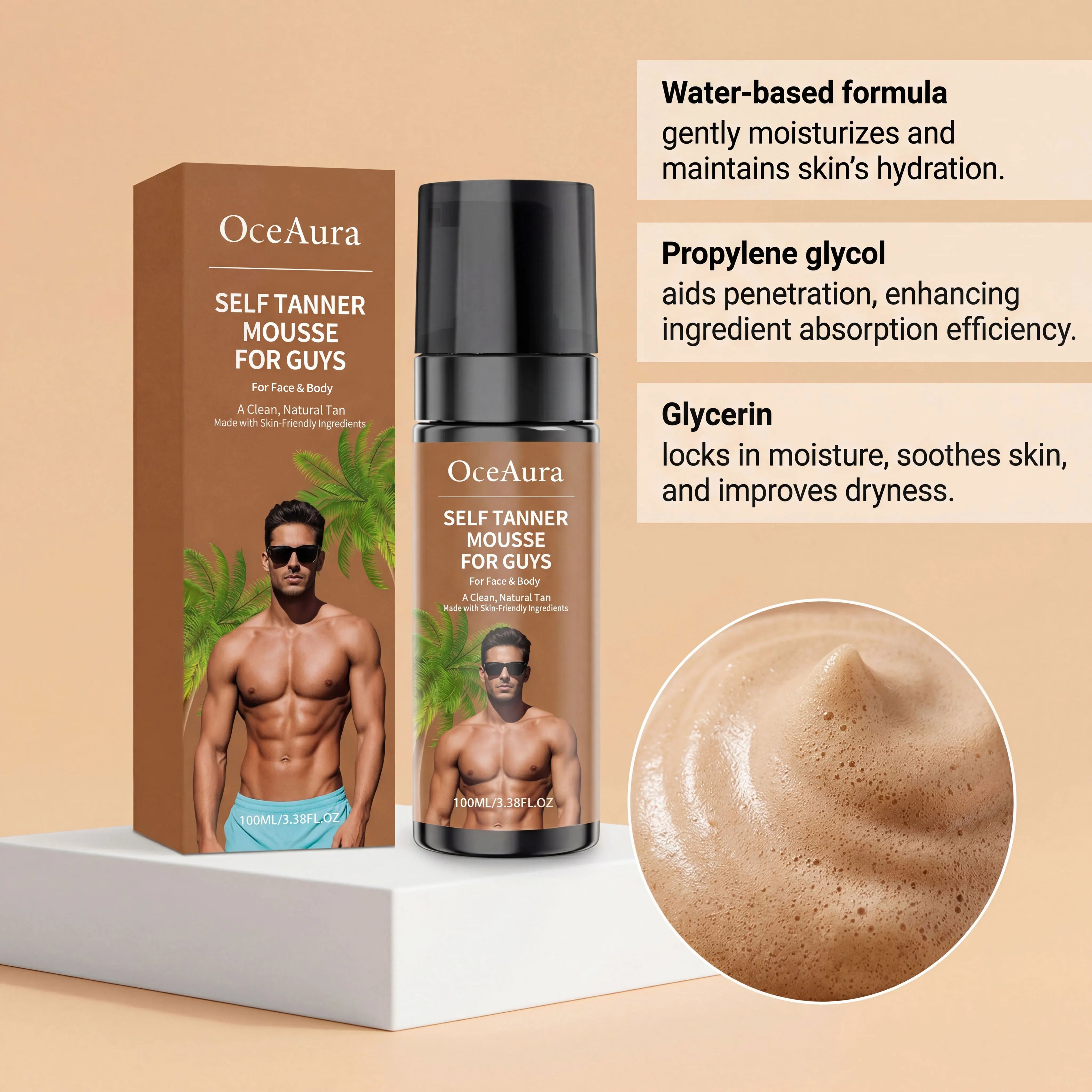 Self Tanner Mousse Natural Sunless Tanning Foam Streak-Free Quick-Drying Gradual Tan Hydrating Beautiful Tan Finish Body Care Qme