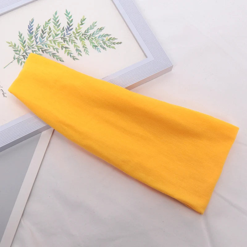 Women Headband Wide Knitted Cotton Sport Elastic Hair Bands Yoga Qme Gold One Size