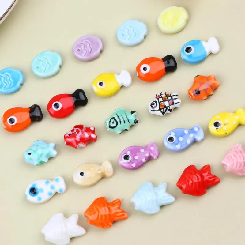 10Pcs Cute Ceramic Fish Beads Handmade Colorful Loose Spacer Beads For Jewelry Making DIY Bracelet Necklace Accessories Qme