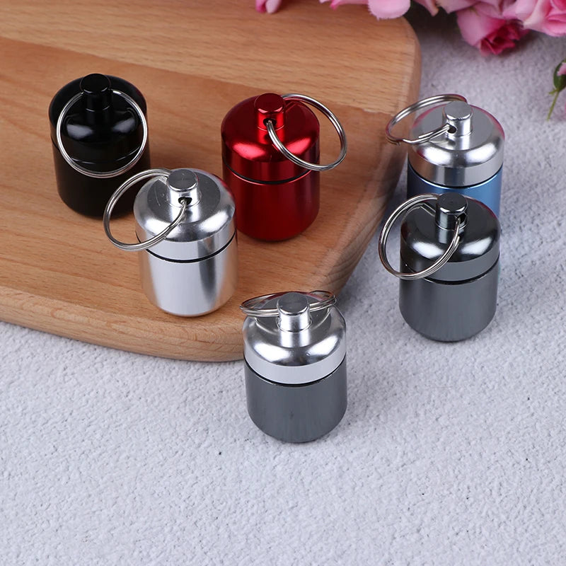 Portable Keychain Pill Case Aluminum Alloy Metal Medicine Container Qme