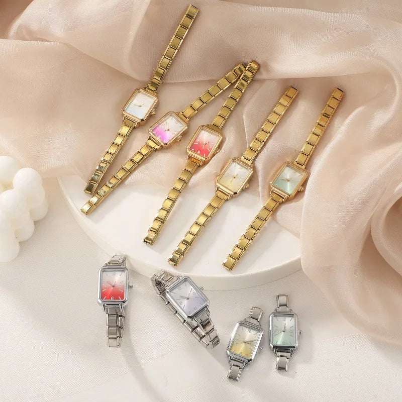 HighQuality Various Style Square Color Stainless Steel Women Men Watch Bracelet Fit 9mm DIY Italian Charm Jewelry Gift Wholesale Qme