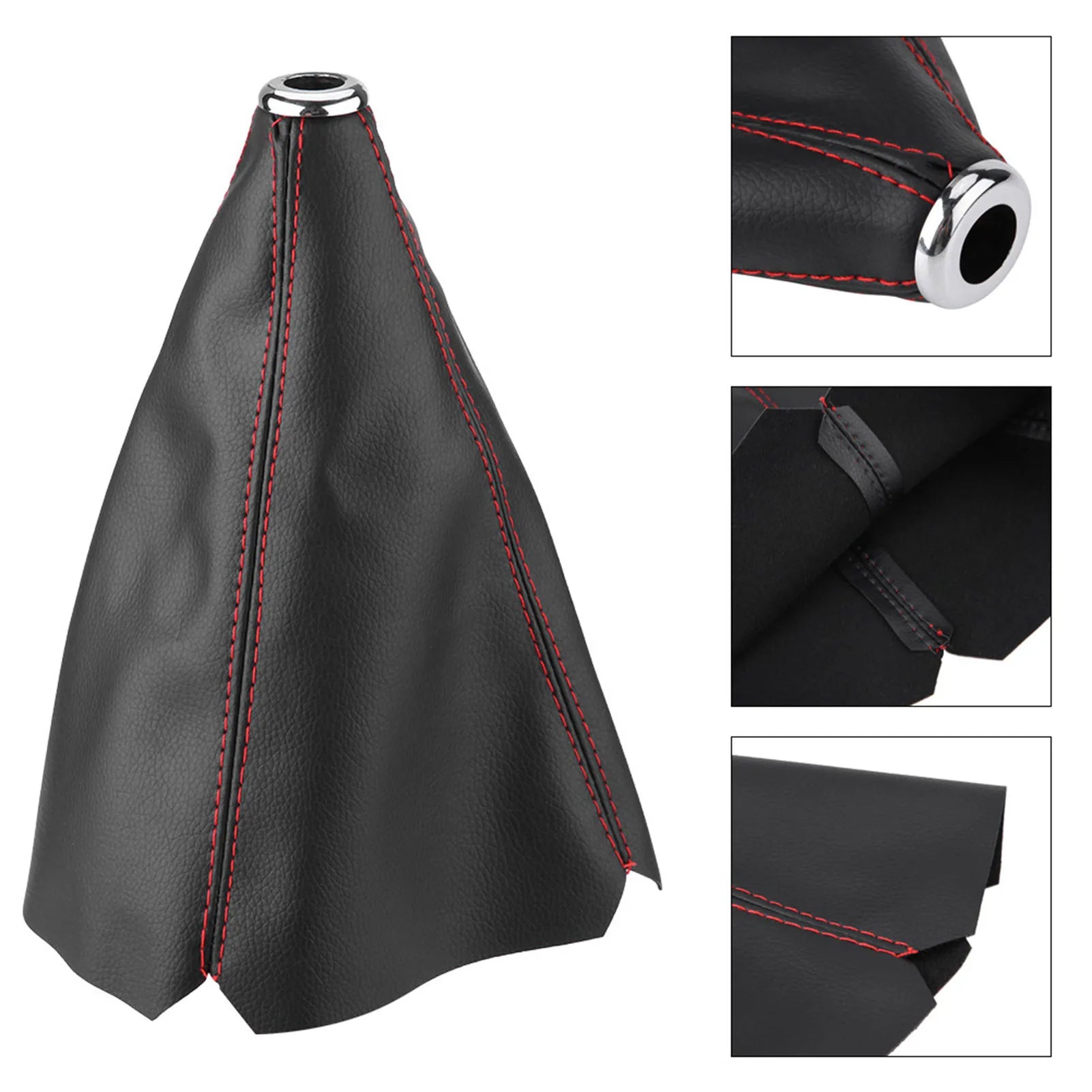 Gear Shift Knob Cover Gear Gaiter Bright Black PU Leather Gear Shift Knob Cover Red Stitch Gear Gaiter Boot Cover Qme