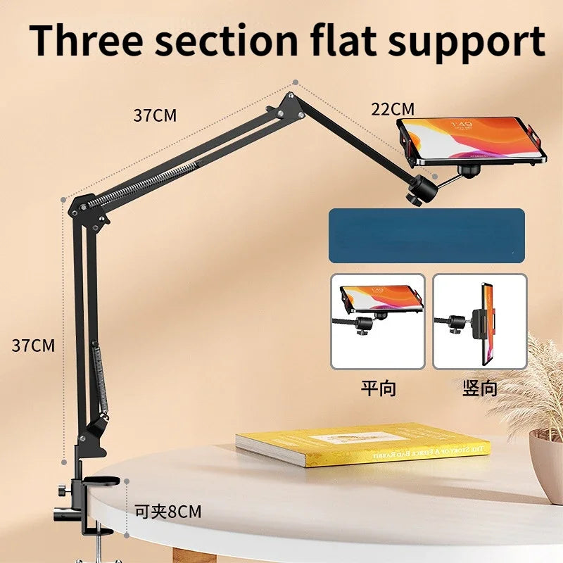 360Degree Long Arm Tablet Holder Stand for 4 to 11inch Tablet Smartphone Bed Desktop Lazy Holder Bracket Support for iPad Qme 3 - Plate support A