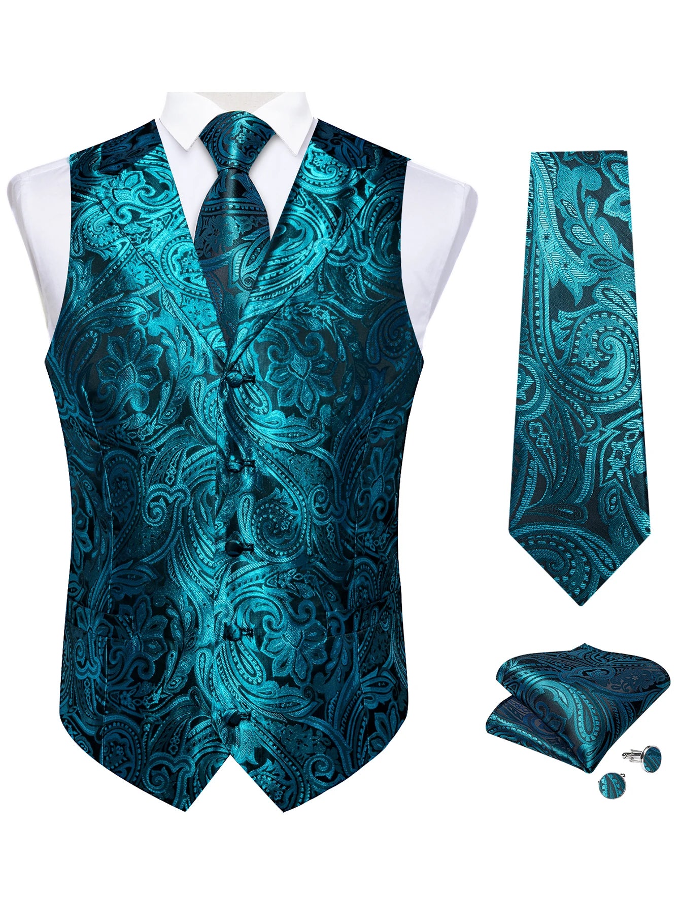 Men's Paisley Suit Vest & Tie Set – Formal Waistcoat with Necktie Pocket Square, Perfect for Weddings and Business Events Qme MJTZ0506 XXL