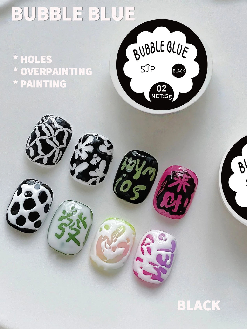 2-piece Bubble Nail Poke Glue Net Black Wave Hole Saturation Painting Qme