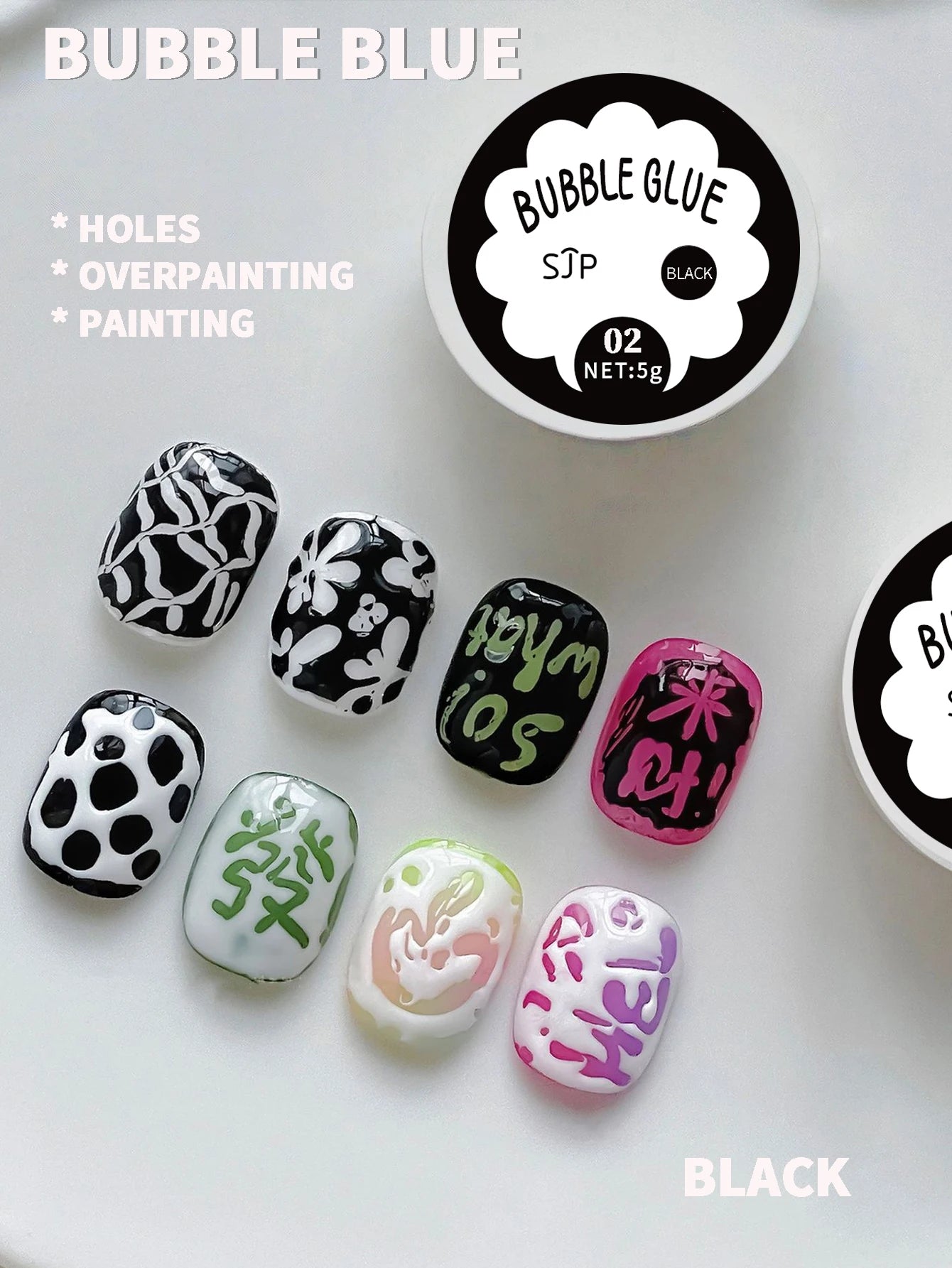 2-piece Bubble Nail Poke Glue Net Black Wave Hole Saturation Painting Qme