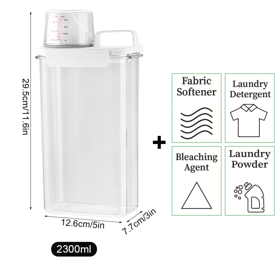 1100/1800/2300Ml Refillable Laundry Detergent Dispenser Empty Tank for Powder Softener Bleach Storage Container with Labels Qme 2300ml with Labels
