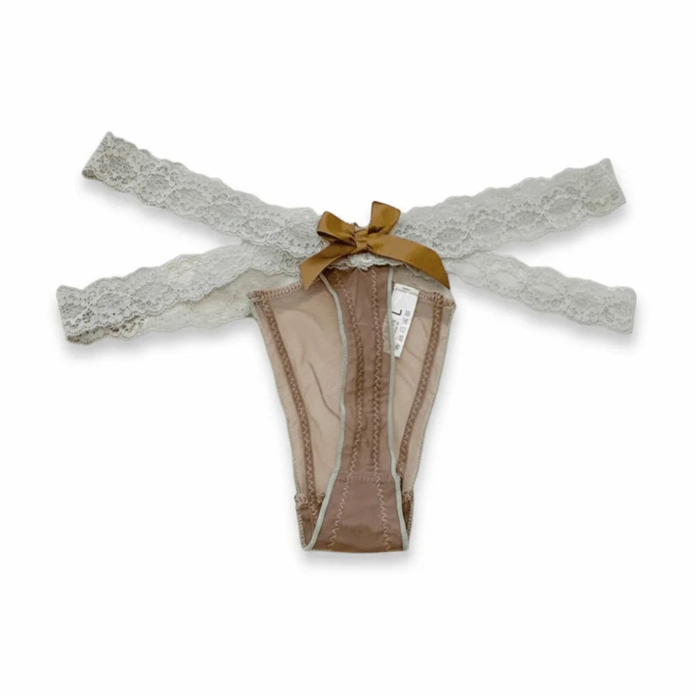 Sweet Low Waist Lace Thongs Transparent Lingerie Ladies T-back Briefs Qme Khaki One Size 1pc