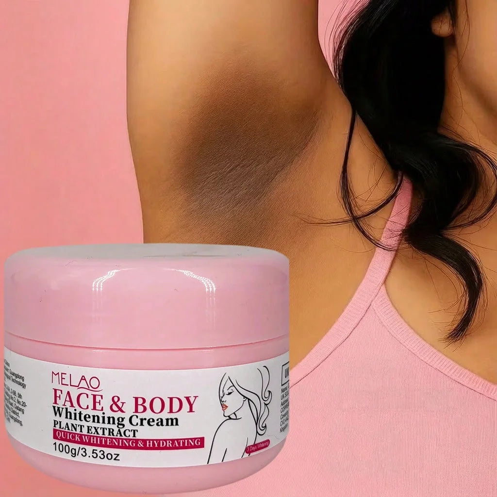 MELAO Face & Body Brightening Cream, Quick Whitening & Hydrating, Evens Skin Tone, Reduces Dark Spots, with Plant Extracts Qme