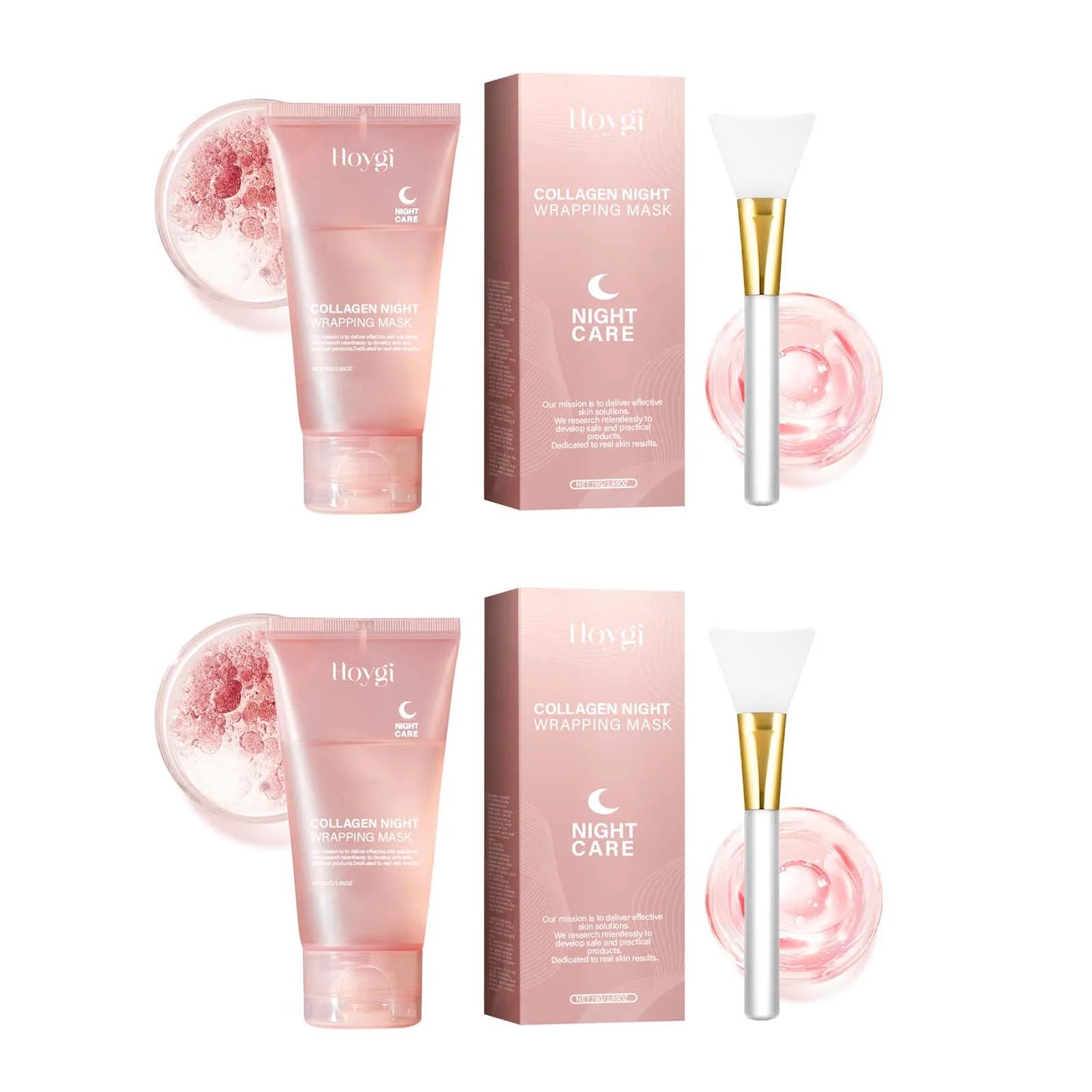 Collagen Night Wrapping Mask Moisturizing Firming Peel-Off Mask Gel Face Deep Cleansing Pores Hydrating Brightening Facial Mask Qme 2Pcs